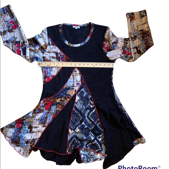 Paris, multicolored tunic, short dress, patchwork, uneven hem, stretchy, L - Picture 6 of 11